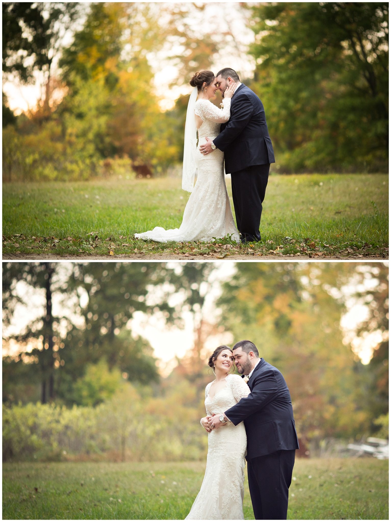 Gorgeous fall colors for bride and groom photos at Bay Pointe Inn on Gun Lake photographed by Melissa Gregersen Photography