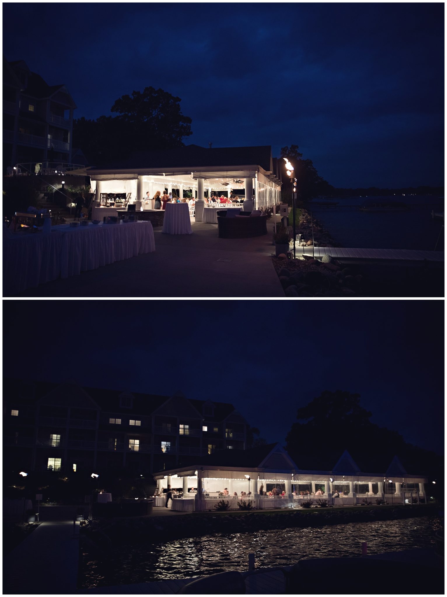 Bay Pointe Inn on Gun Lake at night time photographed by Gregersen Photography