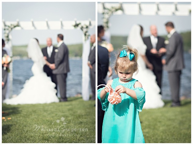 Candid moment during the ceremony at Bay Pointe Inn on Gun Lake photographed by Melissa Gregersen Photography