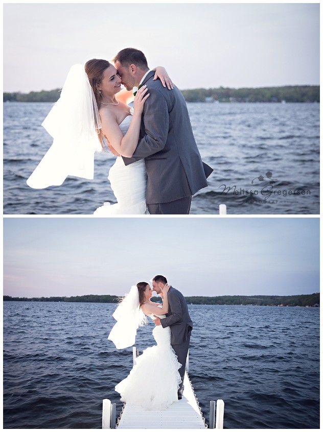 Bride and groom photos at sunset at Bay Pointe Inn on Gun Lake photographed by Melissa Gregersen Photography