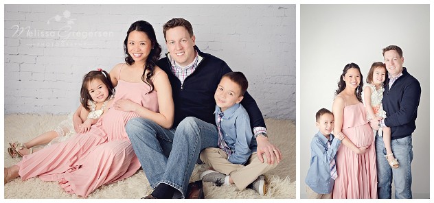 Family photograph with pregnant mom at studio photography session at Gregersen Photography