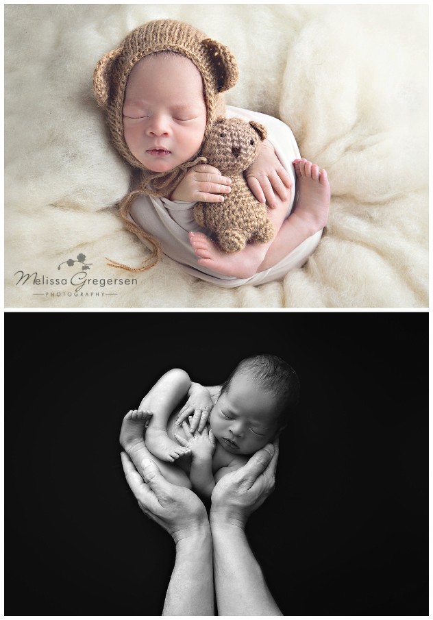 Newborn baby all snuggled up in Daddy's hands
