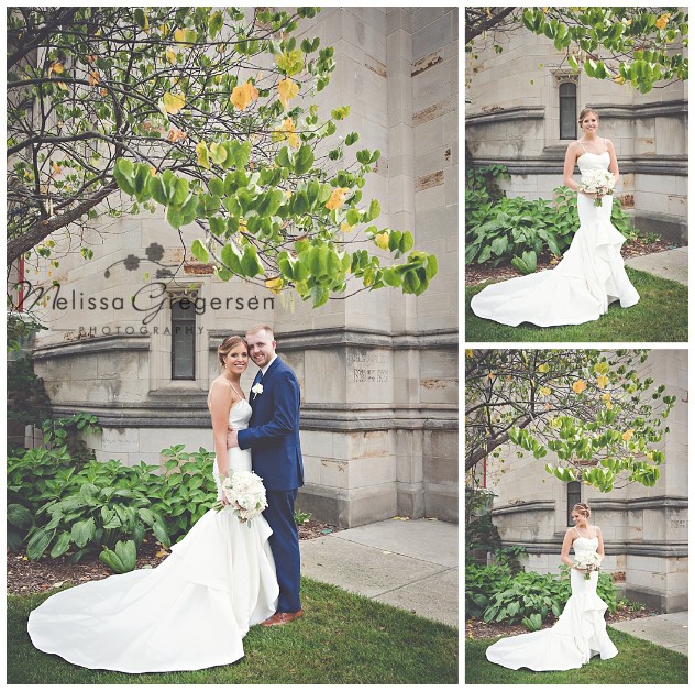 Greenery and trees make a portrait of the bride and groom very elegant.
