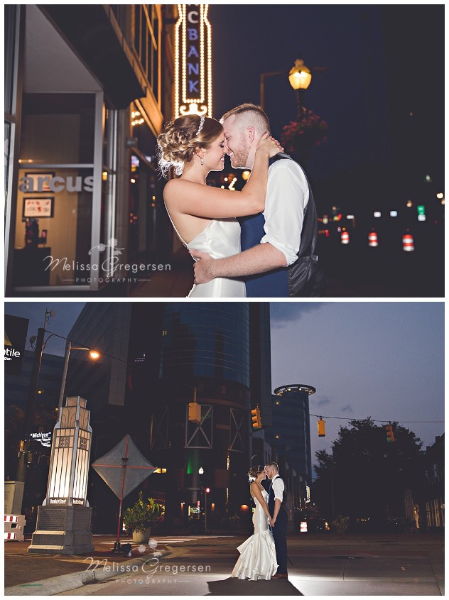 The light of downtown in the evening boosts these evening shots for the couple!