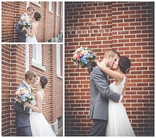 The church's red brick provided a beautiful images of the bride and groom