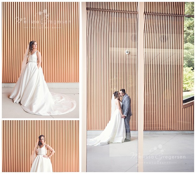 Gorgeous bride in front of copper wall at Western Michigan University