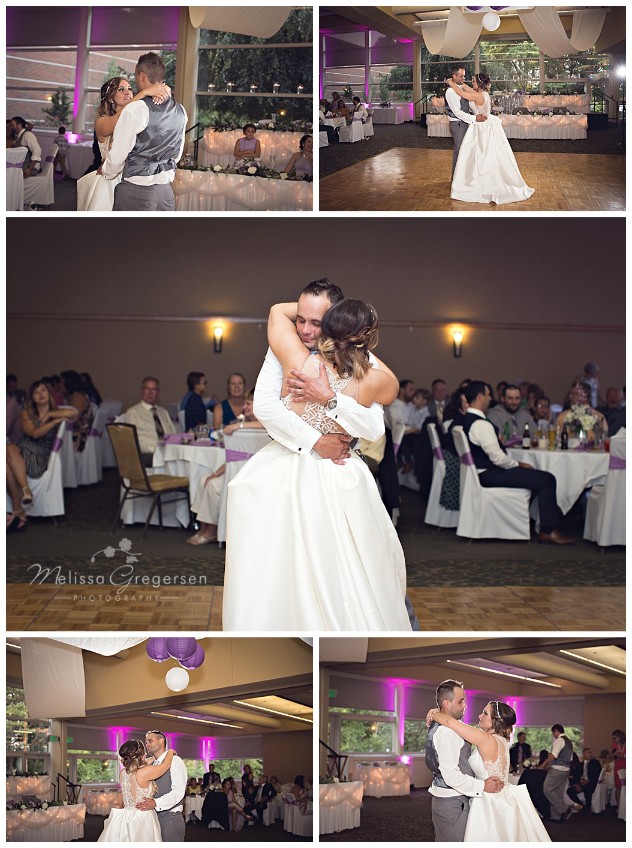 Bride and groom share their first dance.