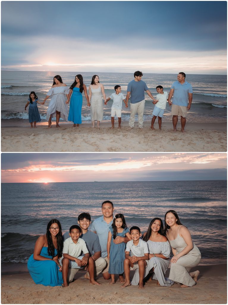 Family photographed at the water's edge of Lake Michigan in St. Joseph, MI 