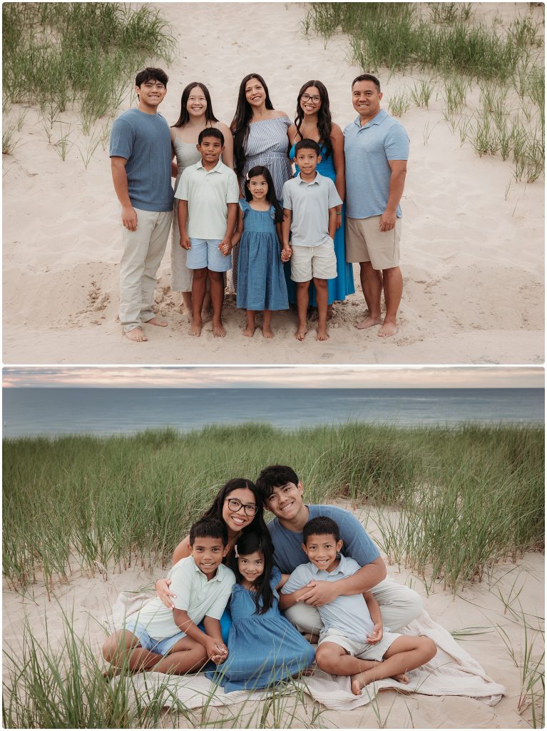 Multi generational family photographed on the beaches and sand of Saint Joseph Michigan. 